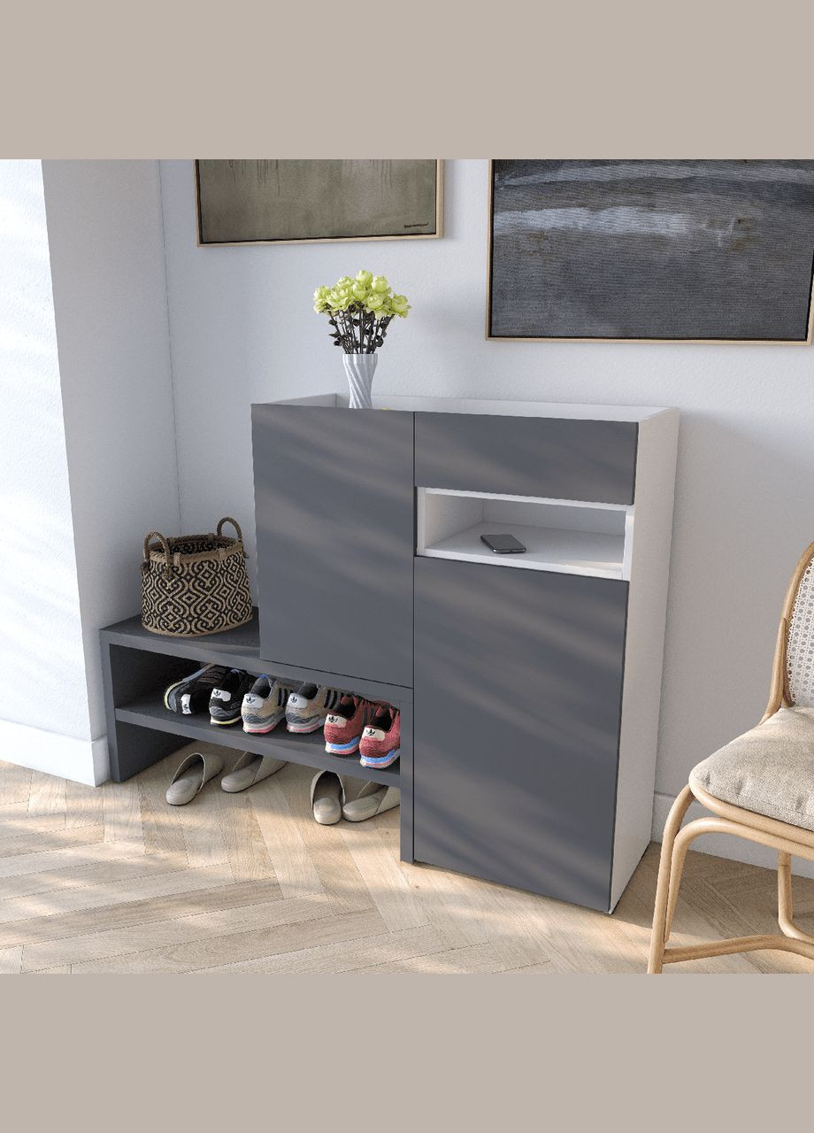 Тумба под обувь в прихожую RS-4 от Белый/Антрацит MORELI (335422998)