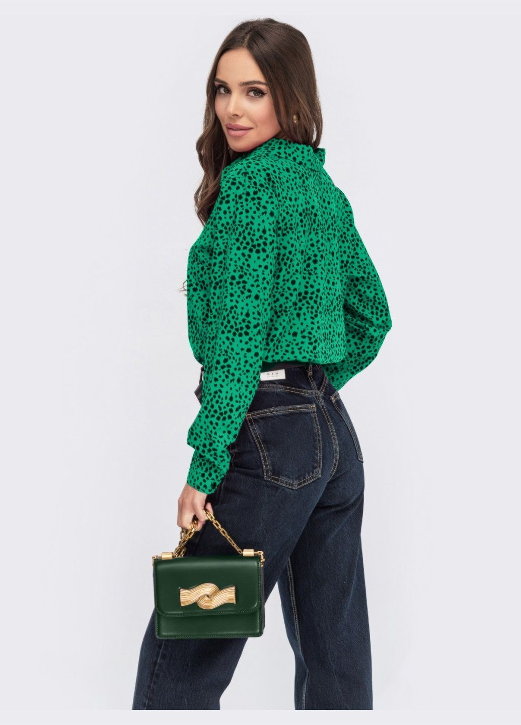 Зеленая демисезонная зелёная блузка в леопардовый принт Dressa