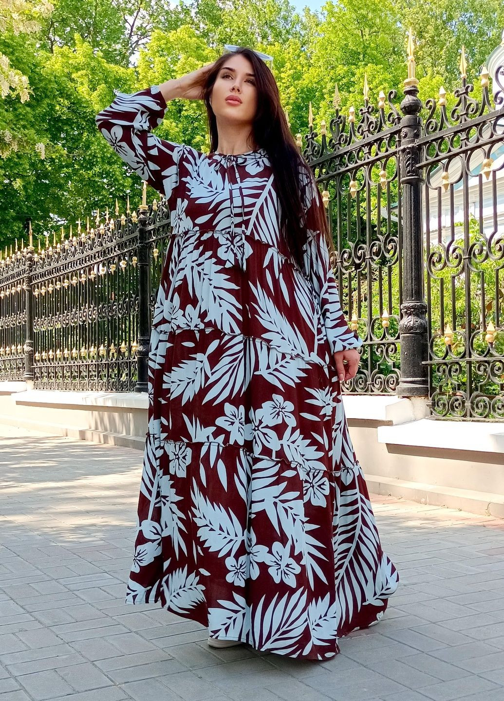 Коричневое повседневный, кэжуал платье а-силуэт Jumiya с цветочным принтом