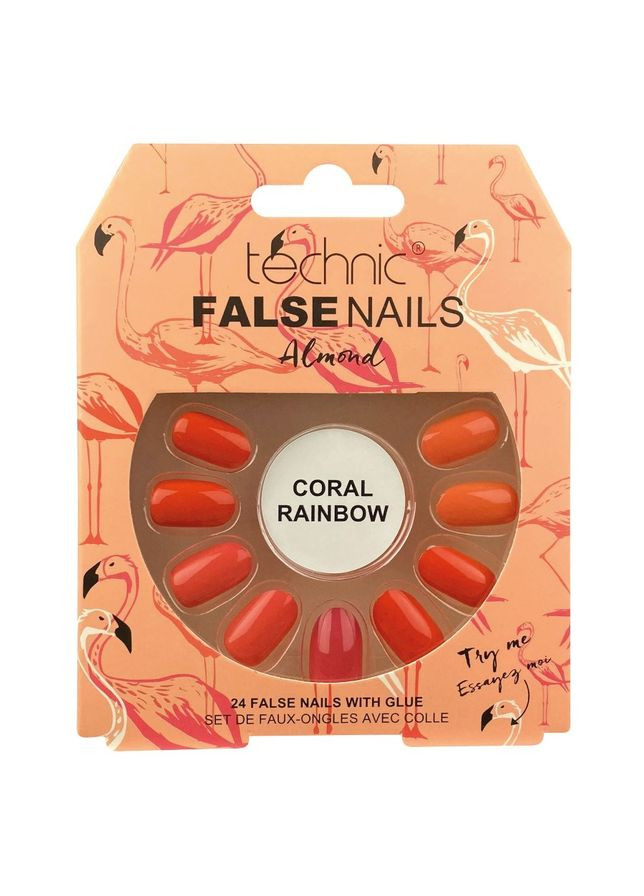 Накладные ногти с клеем Cosmetics False Nails Almond "Coral Rainbow" Technic (301417105)