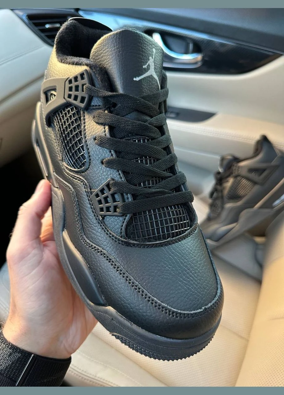 Черные зимние кроссовки зимние мужские nike air jordan 4 winter black fur | найк аир джордан 4 черные с мехом No Brand