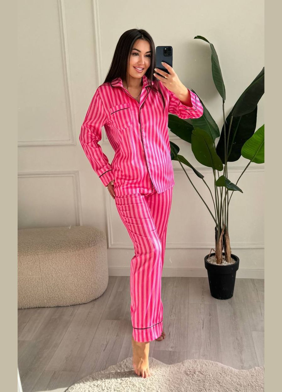 Малинова всесезон піжама з принтом сорочка + брюки No Brand