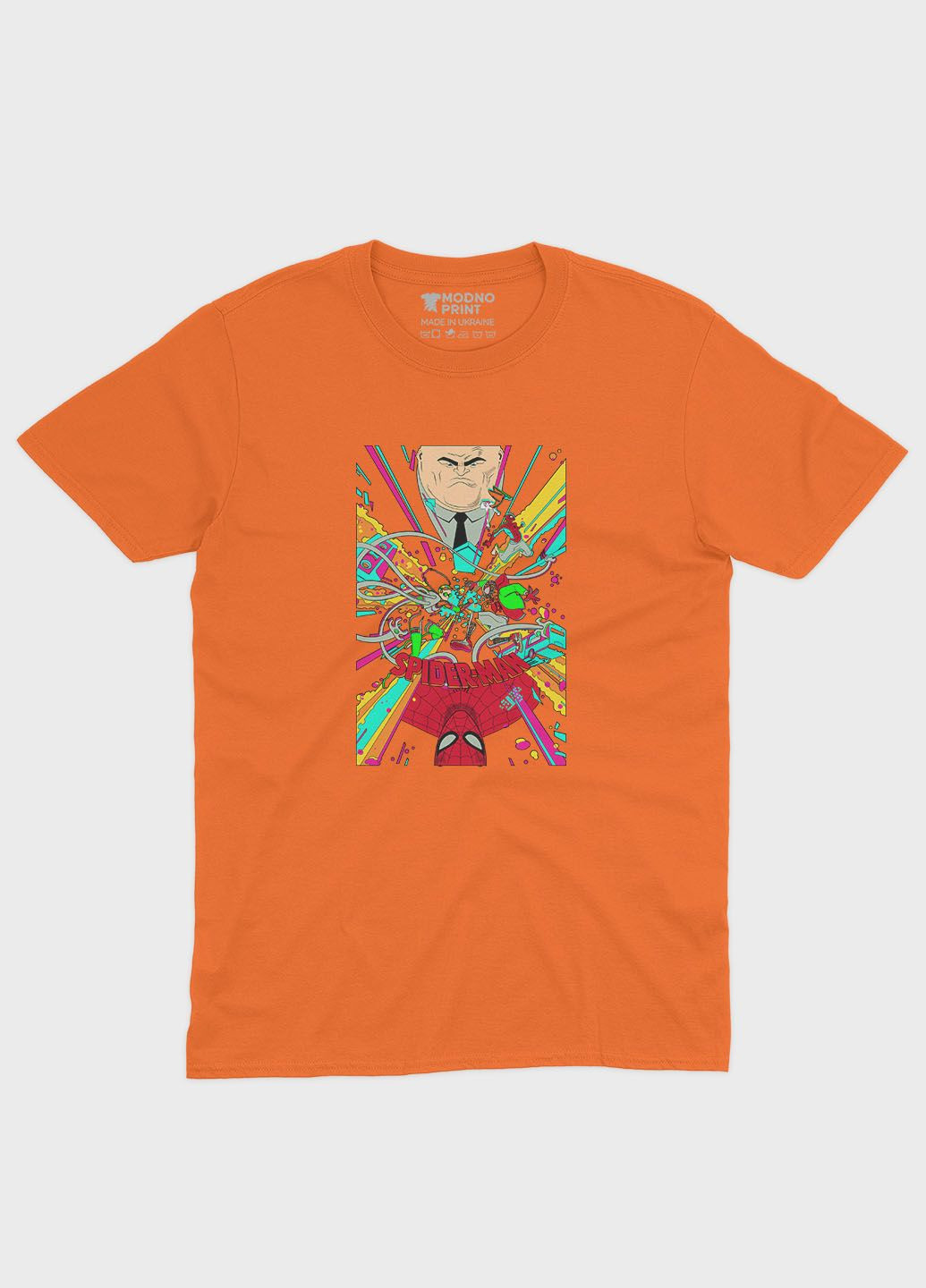 Помаранчева демісезонна футболка для хлопчика з принтом супергероя - людина-павук (ts001-1-ora-006-014-022-b) Modno