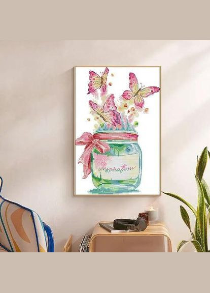 Набір для вишивання за нанесеною на канву схемою "Butterfly Bottle - Bottle of Inspiration ". AIDA 14CT printed 21*32 см Joy Sunday (313612867)