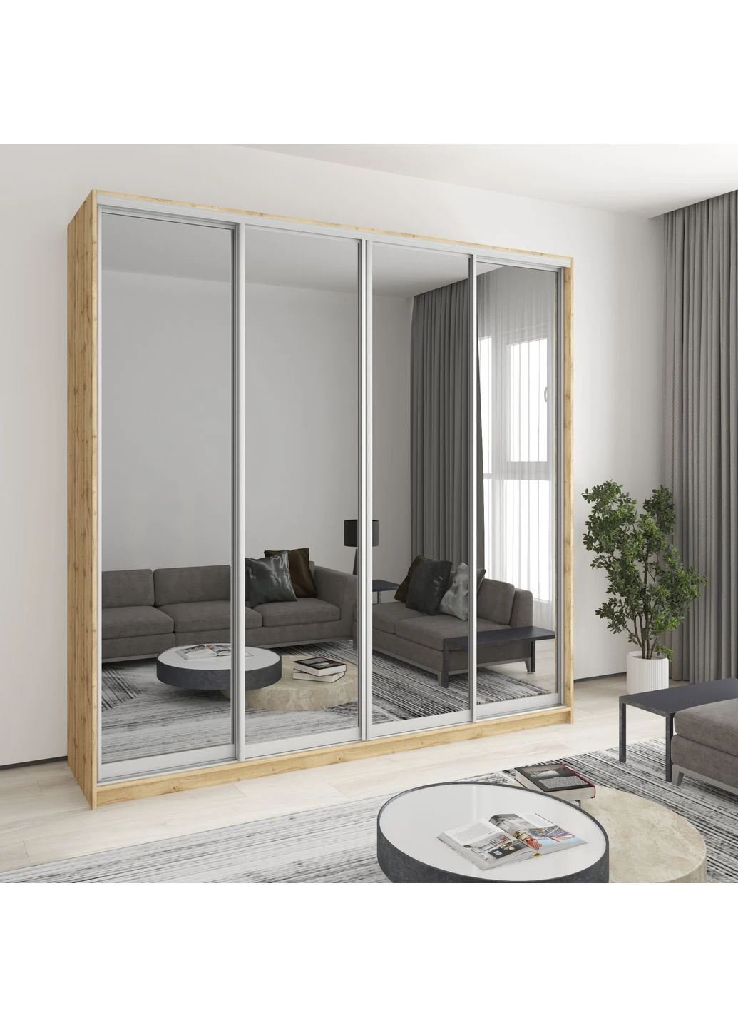 Шкаф-купе четырехдверный Стандарт AL 4 Зеркала 240x60x240 см (MBS-13245) MebelStar (400479419)