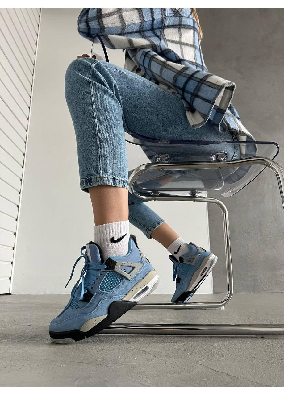 Сірі Осінні кросівки чоловічі nike air jordan retro 4se university blue tech grey blue black найк аір джордан No Brand