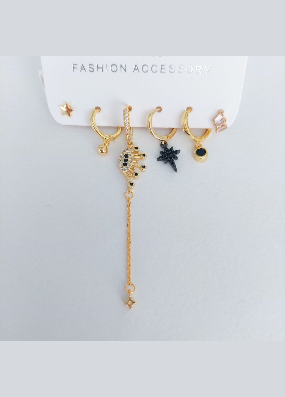 Комплект з 6-ти сережок золотого кольору DeKolie (296481785)