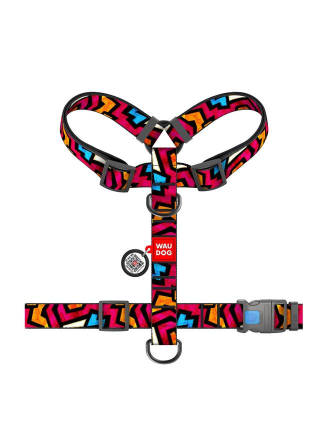 Шлея для собак анатомическая H-образная WAUDOG Nylon с QR паспортом, рисунок "Графити", пластиковый фастекс,, Ш 35 мм, А 56-95 No Brand (363200244)