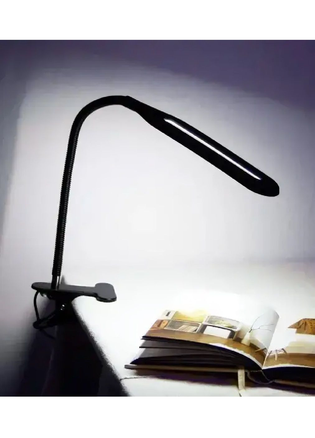 Настольная гибкая LED лампа с работой от USB на прищепке 24 диода холодный белый свет 11.5х7.5х34 см (480366-Prob) Черная Unbranded (334205626)