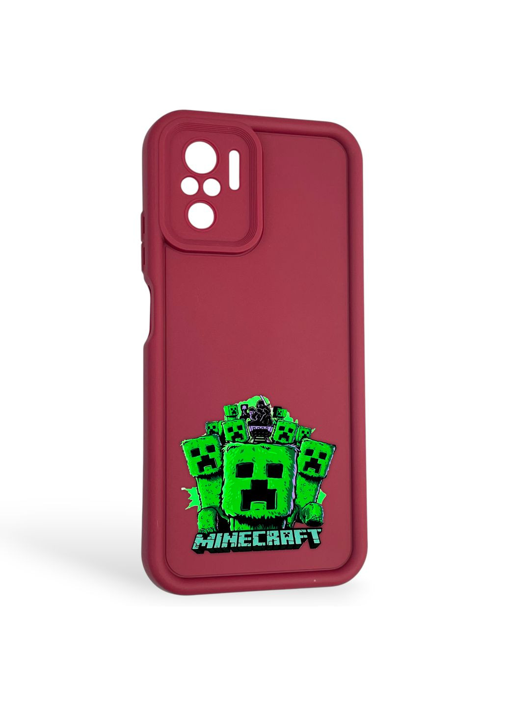 Чехол силиконовый Soft Touch с 3D принтом Майнкрафт для Redmi Note 10 бордовый (Полная защита камеры) Xiaomi (373425065)