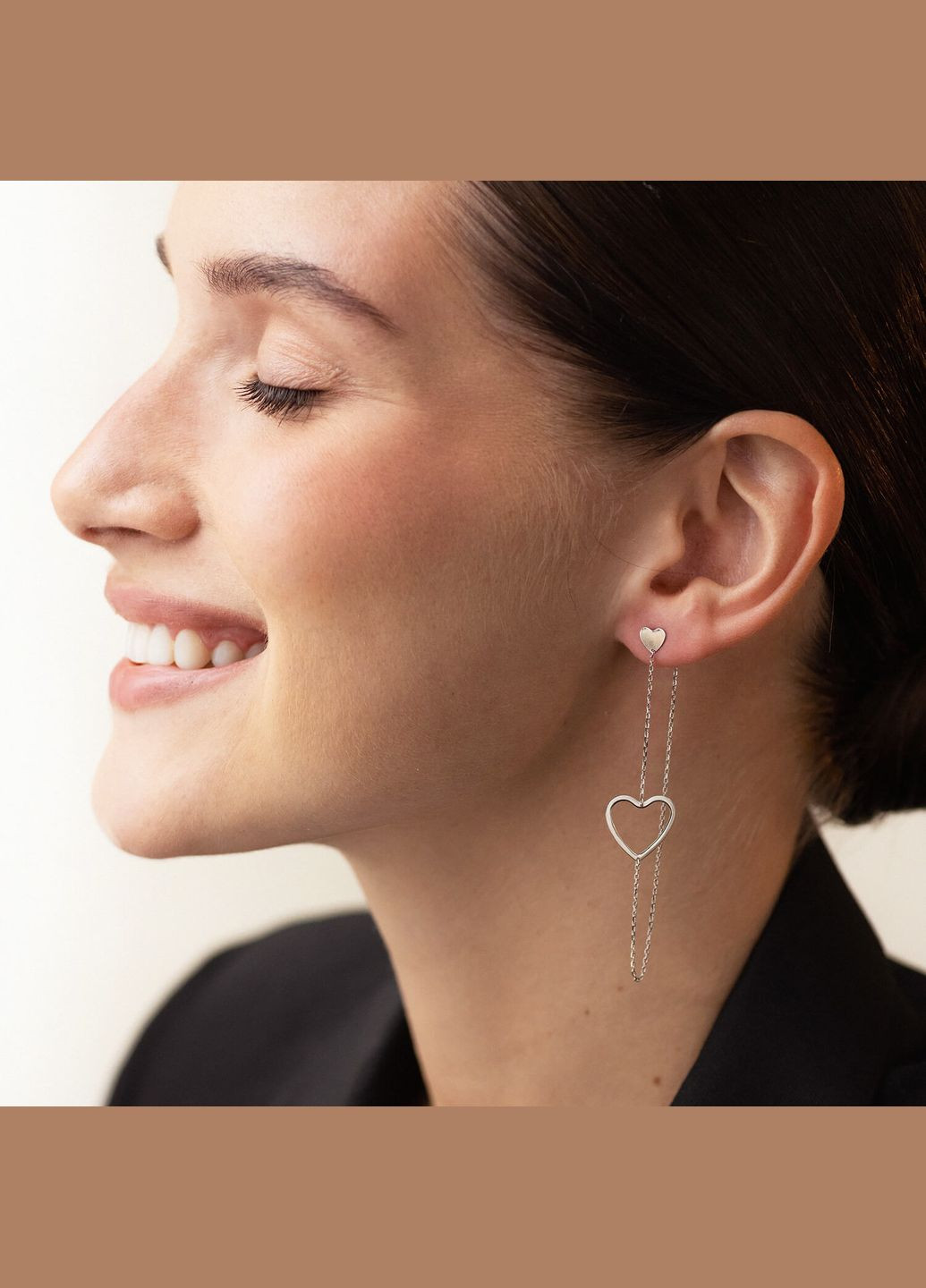 Золоті сережки - пусети на ланцюжку Сердечка с05954 Oniks (264024097)