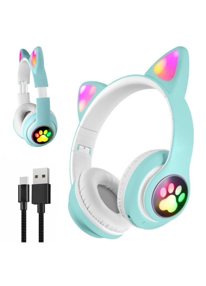 Бездротові навушники з вушками, STN-28, Блакитні / Bluetooth навушники / Дитячі навушники з підсвічуванням No Brand (357226546)