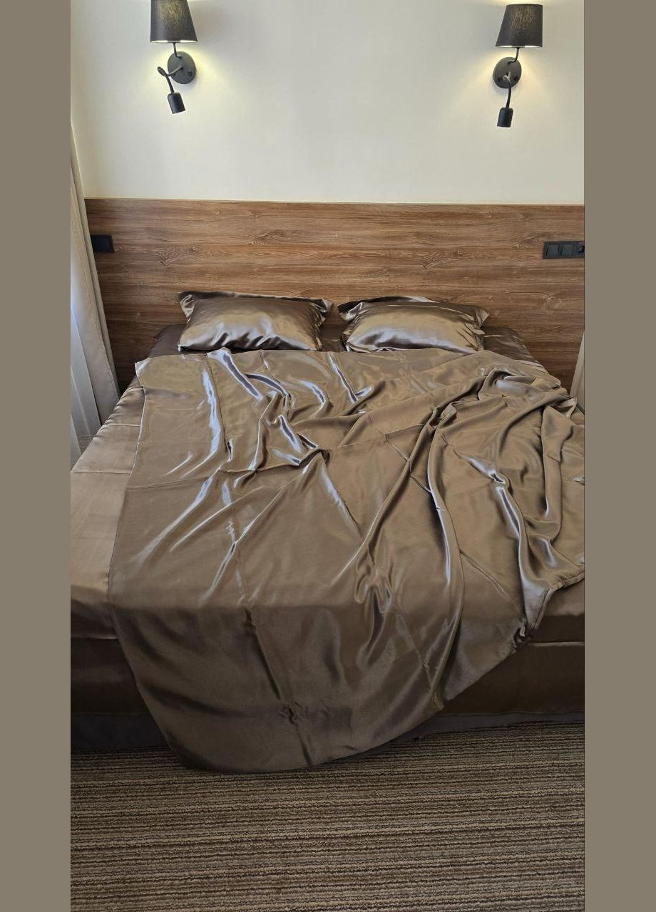 Атласний комплект постільної білизни Напівторний 145х210 наволочка 50х70 2шт з кантом Шоколадний (П4К-atlas25-10) No Brand (342097443)