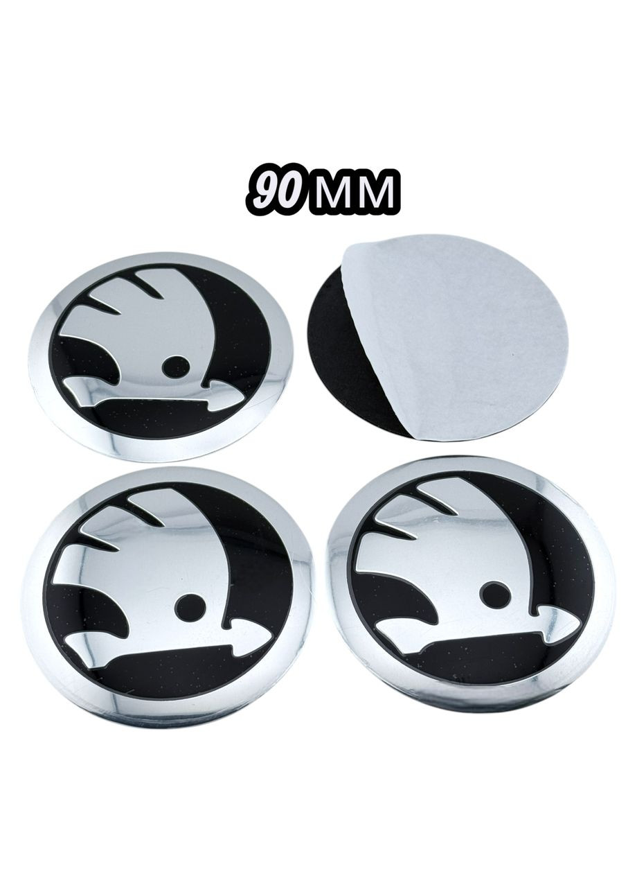 Наклейки на колпаки 90 мм, наклейки на оригинальный колпак Шкода 9 см серебряные 4 штуки. Skoda (354698368)