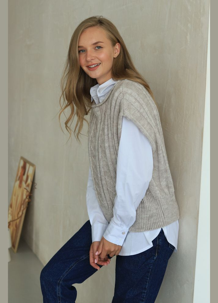 Жіночий в’язаний жилет з косами MKLN2500-2 Nita (367189362)