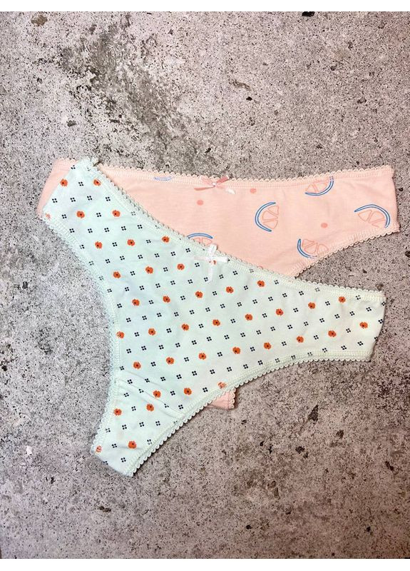 Труси жіночі бавовняні з фруктовим принтом і бантиком набір 2 шт UOKIN Стрінги (370368949)