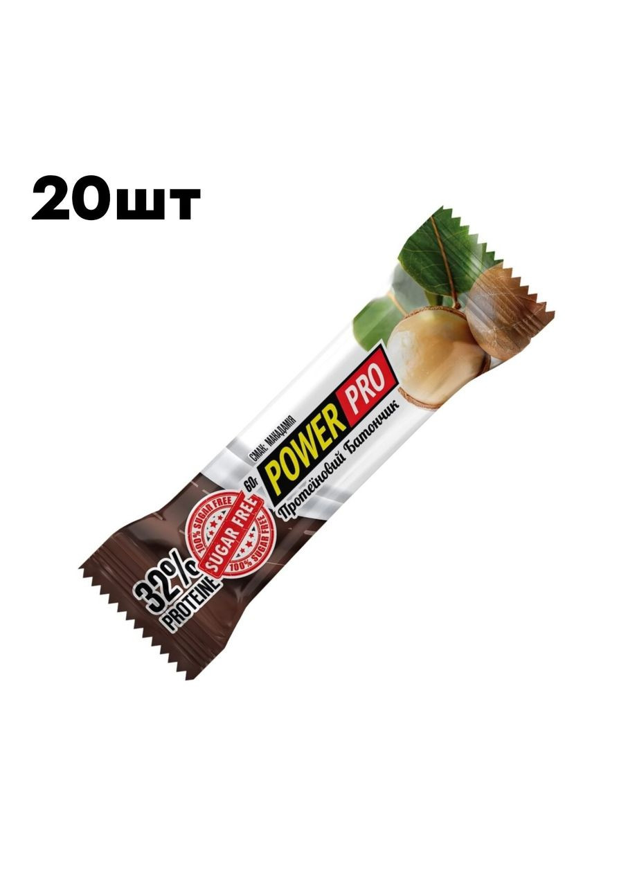 Блок батончиків Protein Bar Nuts 32%, 20*60 грам - Макадамія Power Pro (369768817)