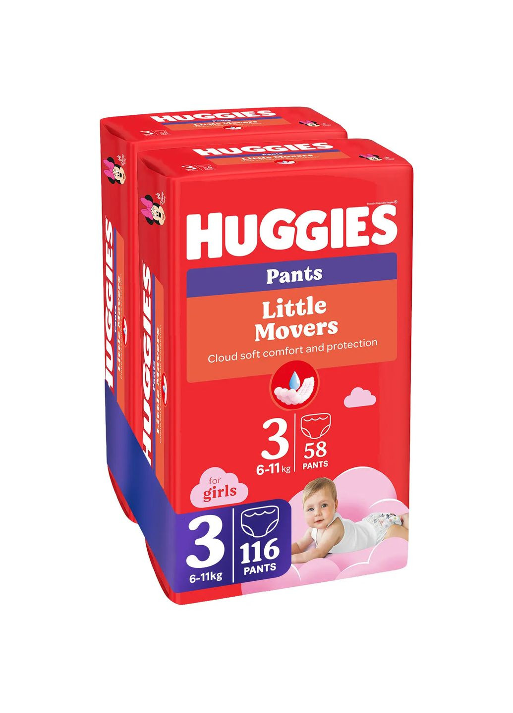 Набор трусиков для девочек Little Movers Pants 3 (6-11 кг), 116 шт. (2 уп. по 58 шт.) Huggies (332944328)