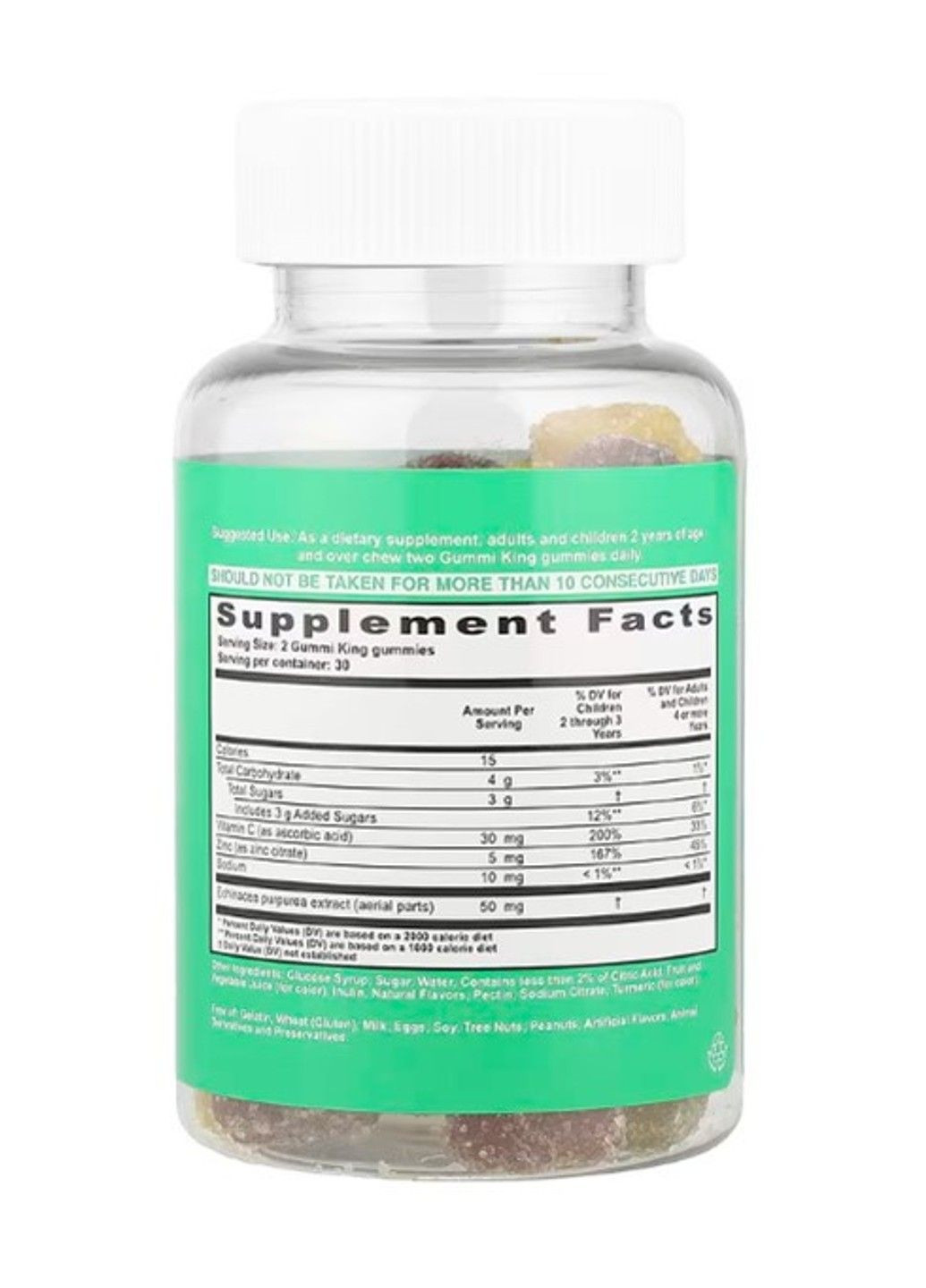 Ехінацея та вітамін C для дітей, полуниця, апельсин, лимон, виноград, вишня та грейпфрут, 60 жувальних мармеладок Gummi King (347601068)