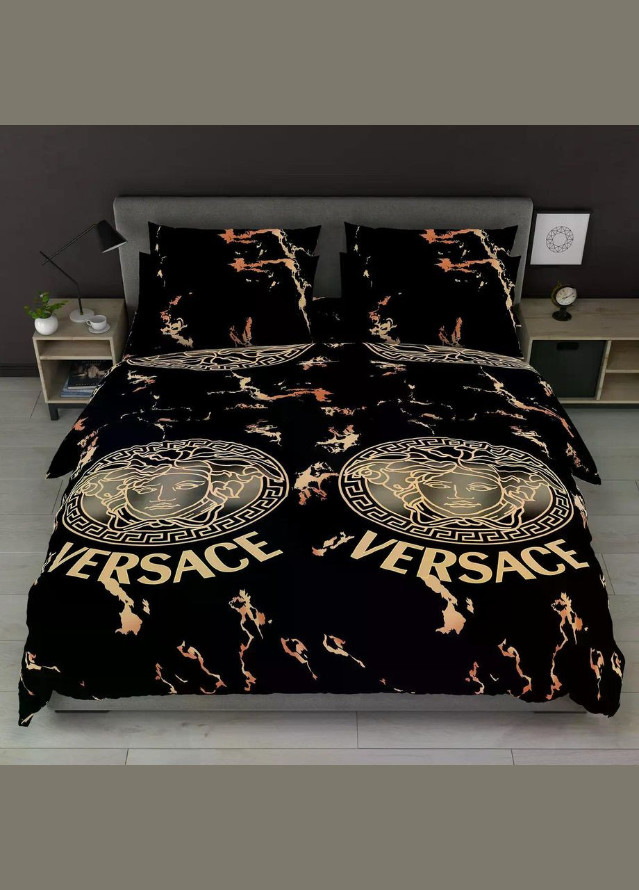 Постельное белье хлопковое Версаче Двуспальное 180 x 220 Бязь Черное 50 х 70 No Brand (344445493)
