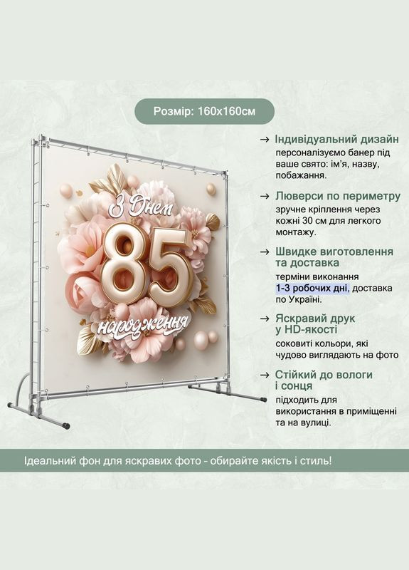 Банер для фотозони "З Днем народження" | 1.6×1.6 м | Святковий фон №42176 Vinylpex (360982820)