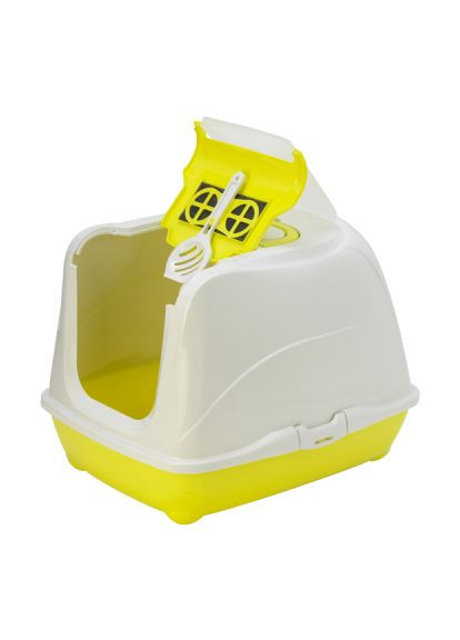 Закритий туалет для котів Flip Cat з відкидною кришкою жовтий 50х39х37 см C230329 Moderna (295352404)