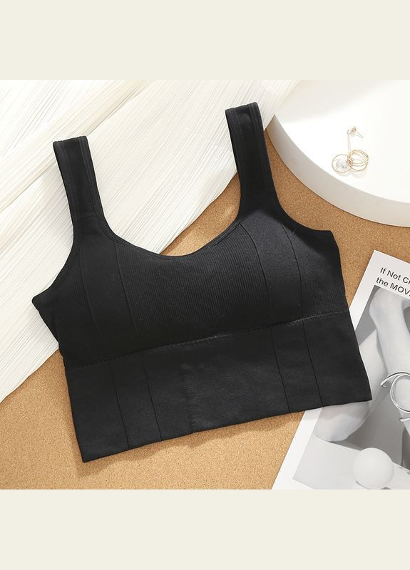 Топ гладкий с пуш-ап бесшовный на широких бретелях черный No Brand (335424888)