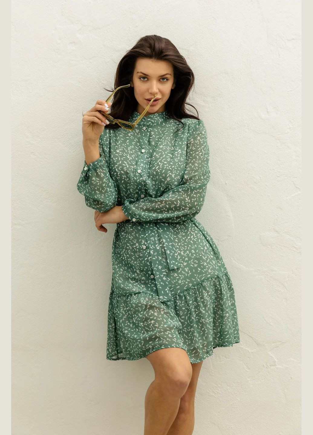 Оливковое повседневный, кэжуал платье с пышной юбкой Seventeen с цветочным принтом