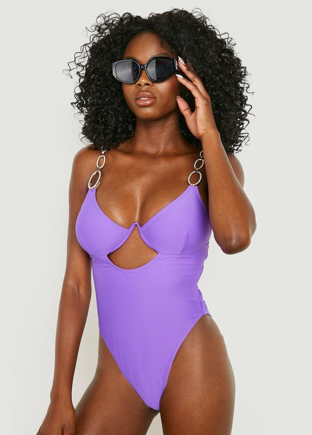 Фіолетовий літній купальник суцільний Boohoo