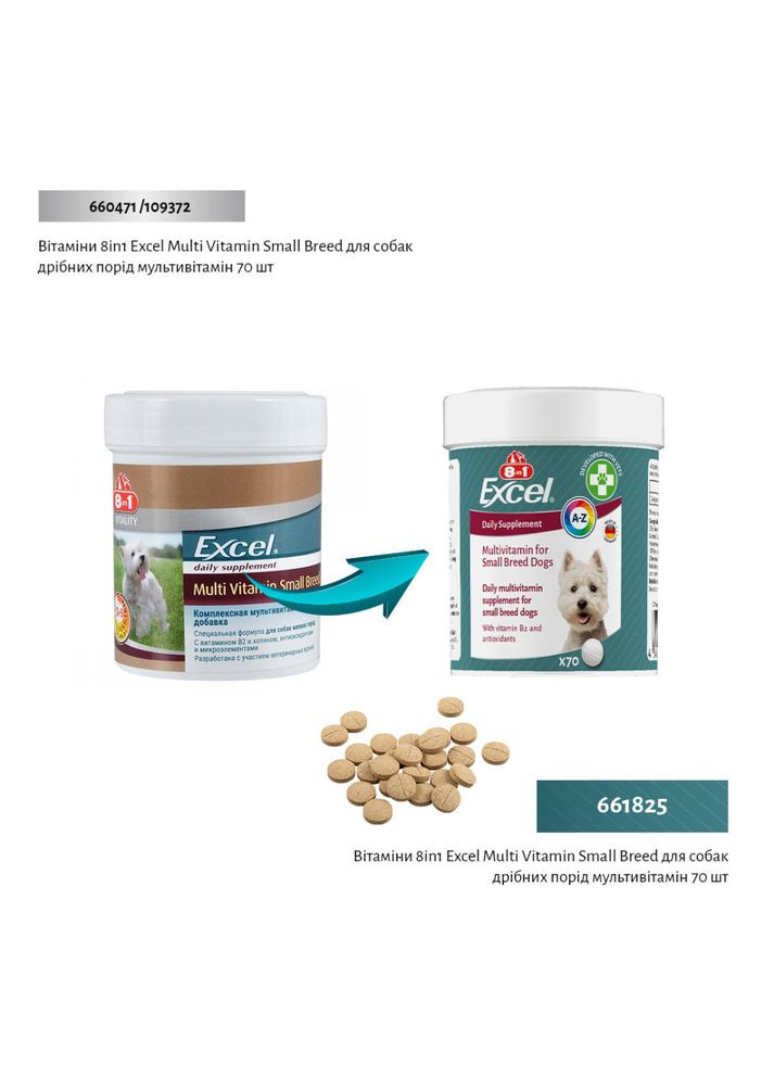 Вітаміни Excel Multi Vitamin Small Breed для собак дрібних порід мультивітамін 70 шт 8in1 (355257170)