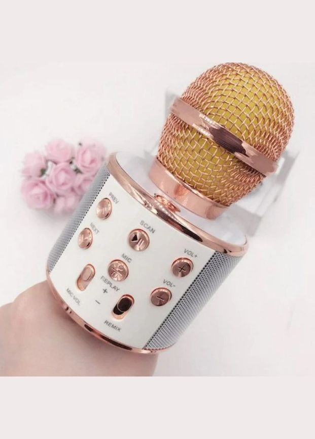 Ручний мікрофон WS-858 Bluetooth USB для дітей золото-рожевий (2046699670) No Brand (328261731)