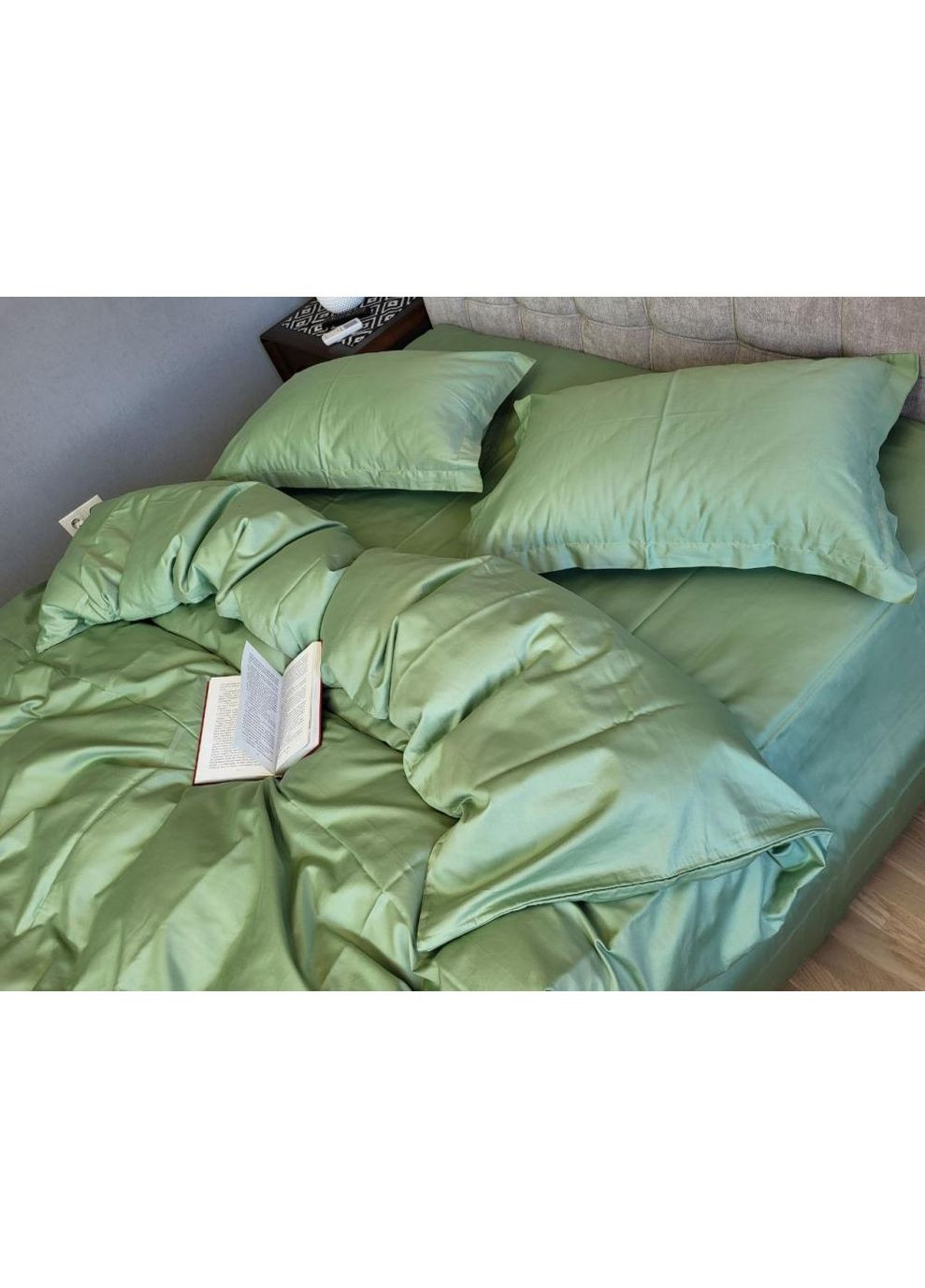 Постельное белье с резинкой Зеленый, сатин PREMIUM Полуторный размер, наволочки 70/70 No Brand (364220447)