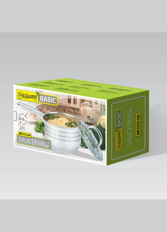 Сотейник неіржавкий 160 мм x 2.1 л з кришкою MR-3513-16S (MR-3513-16S) Maestro (316632041)