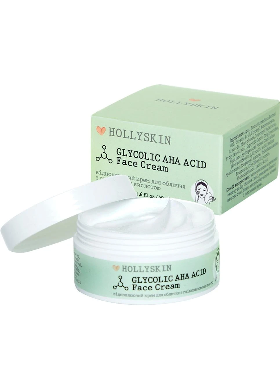 Hollyskin Восстанавливающий крем для лица с гликолевой кислотой Glycolic AHA Acid Face Cream 50ml (2-922857) — Крем, Украина (380158183)