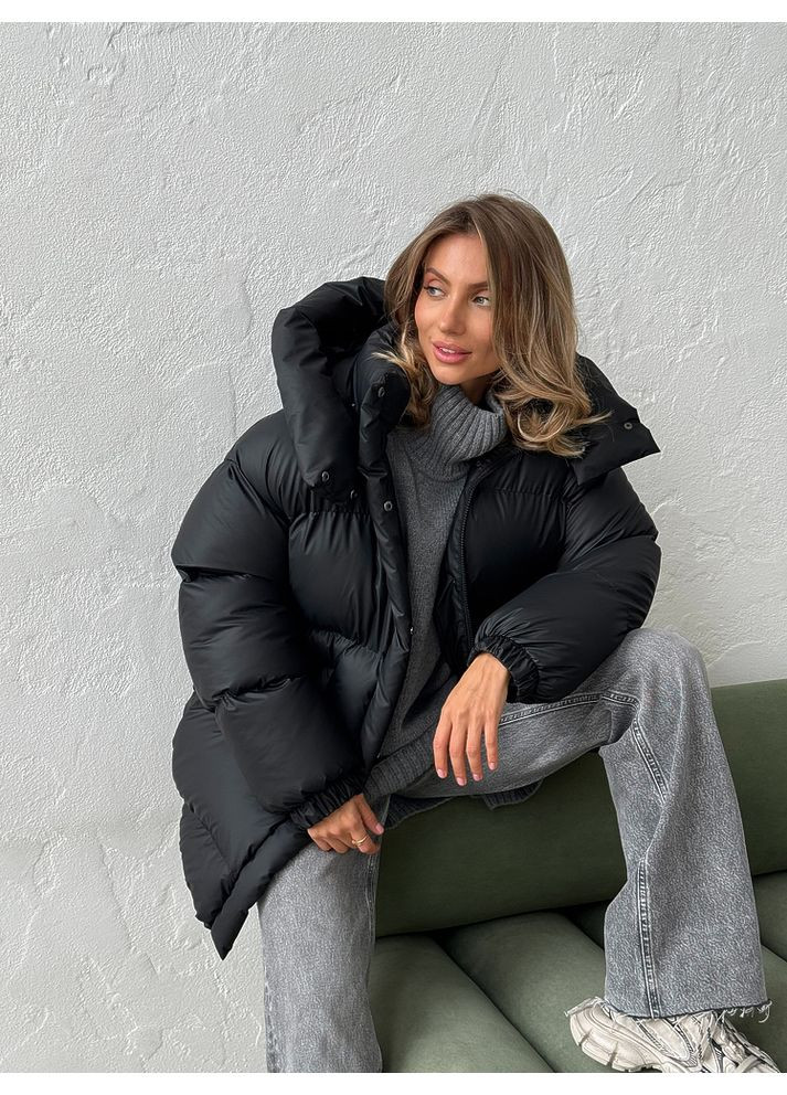 Черная зимняя женская куртка rudy с карманами и съемным капюшоном (mil587) milirud