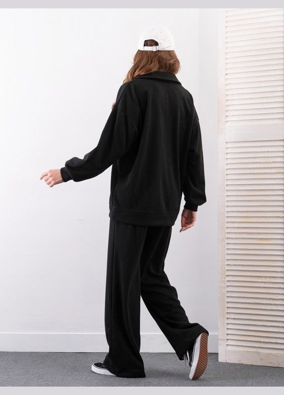 Свободный черный костюм с молниями на брюках ISSA PLUS (279559100)