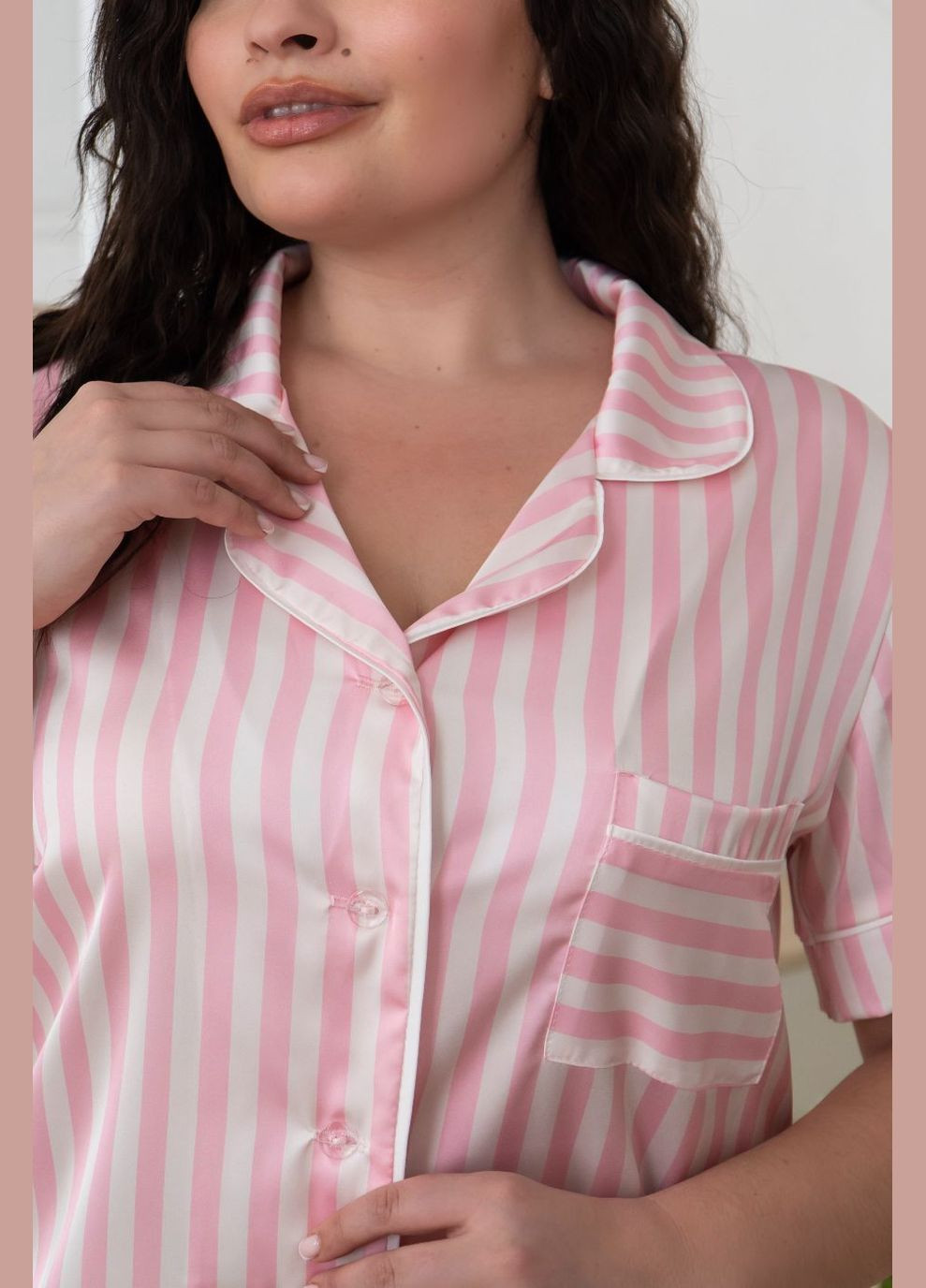 Розовая всесезон пижама женская с рубашкой п1450 розовая полоска MiaNaGreen