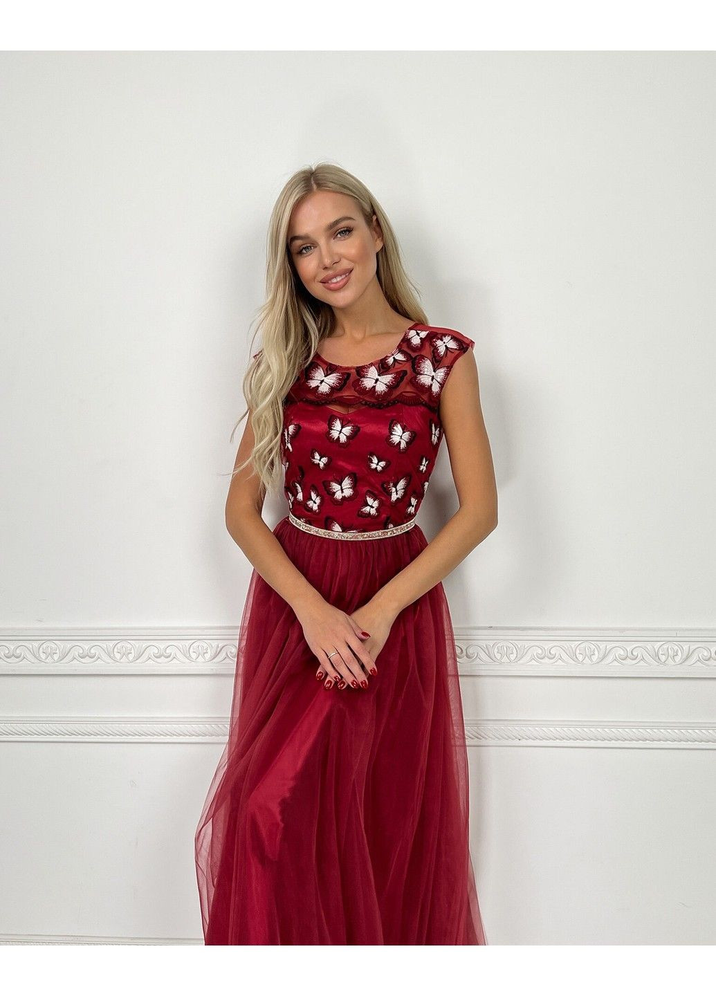 Бордова вечірня сукня метелики вишивка 7036 бордова Tanita-Romario