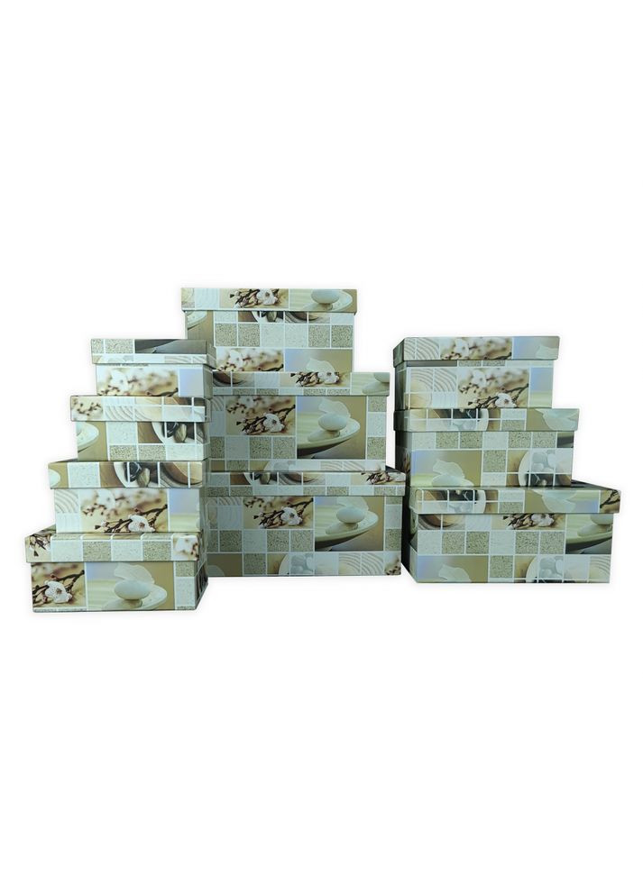 Набор подарочных коробок 10 шт бежевый с принтом 076 No Brand (273482721)