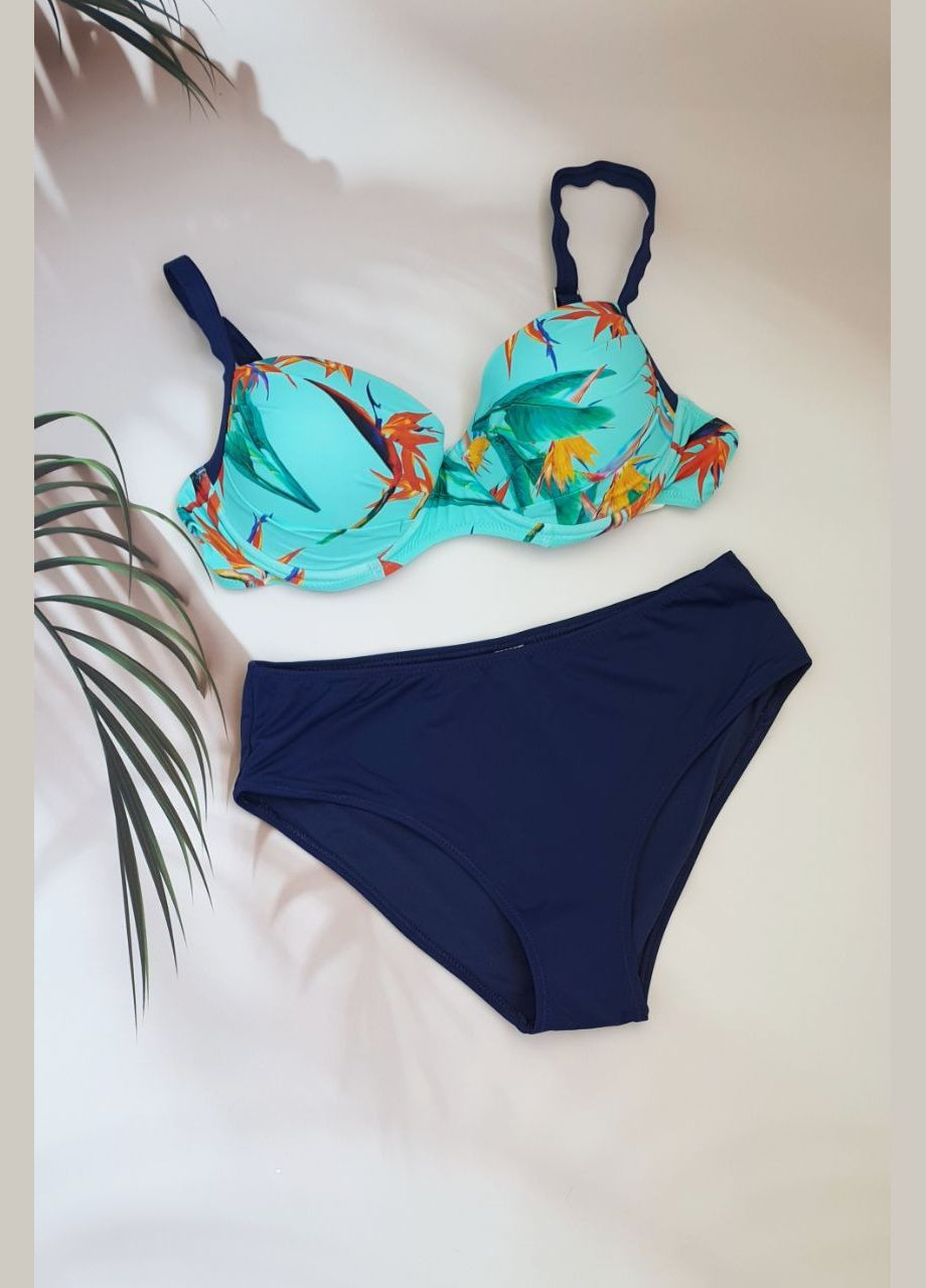 М'ятний літній жіночий роздільний купальник з квітковим принтом роздільний No Brand