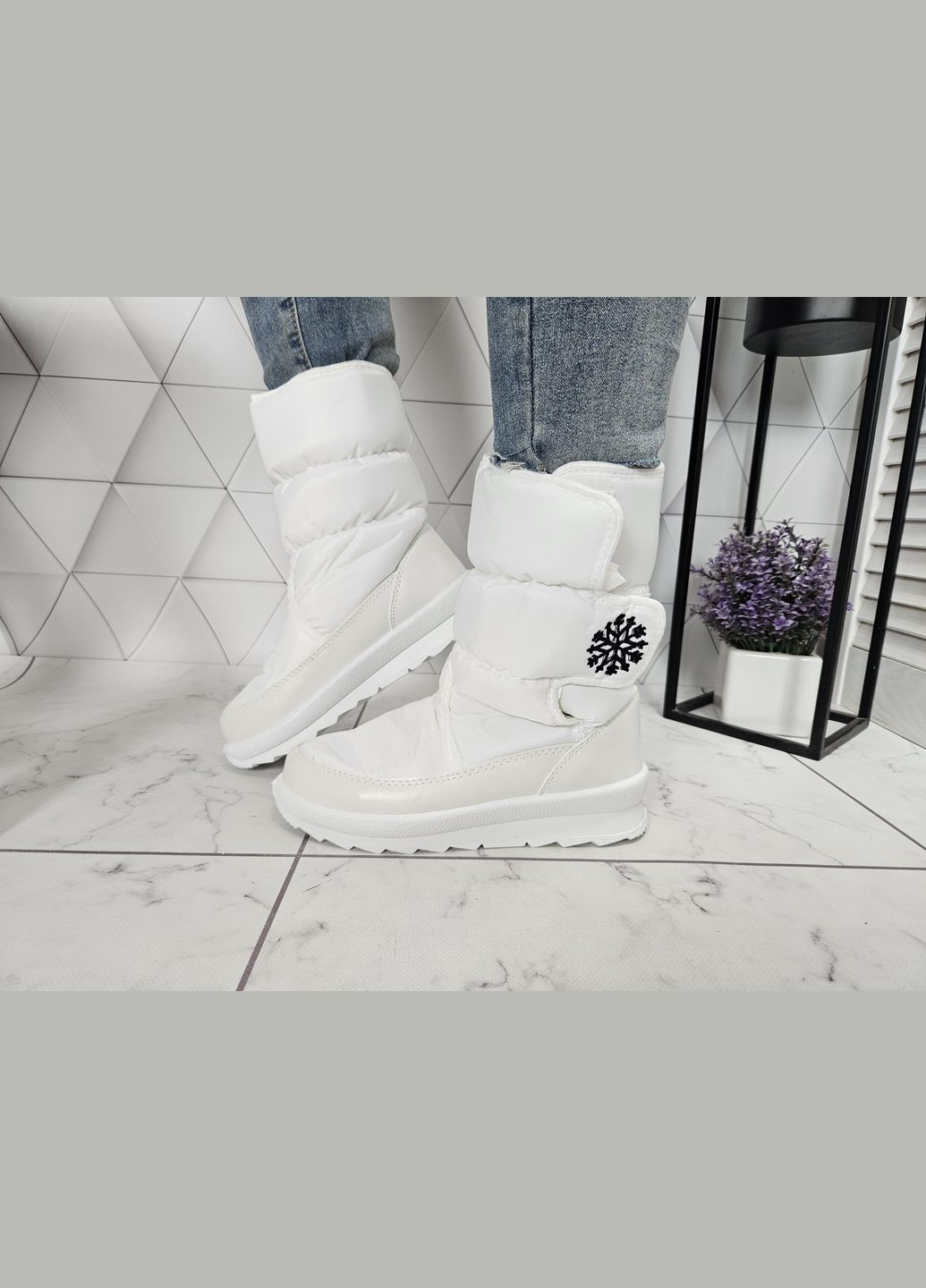 Дутики зимові чоботи на хутрі білі зі сніжинкою на липучці (24,5 см) sp-2832-4 No Brand (289728525)