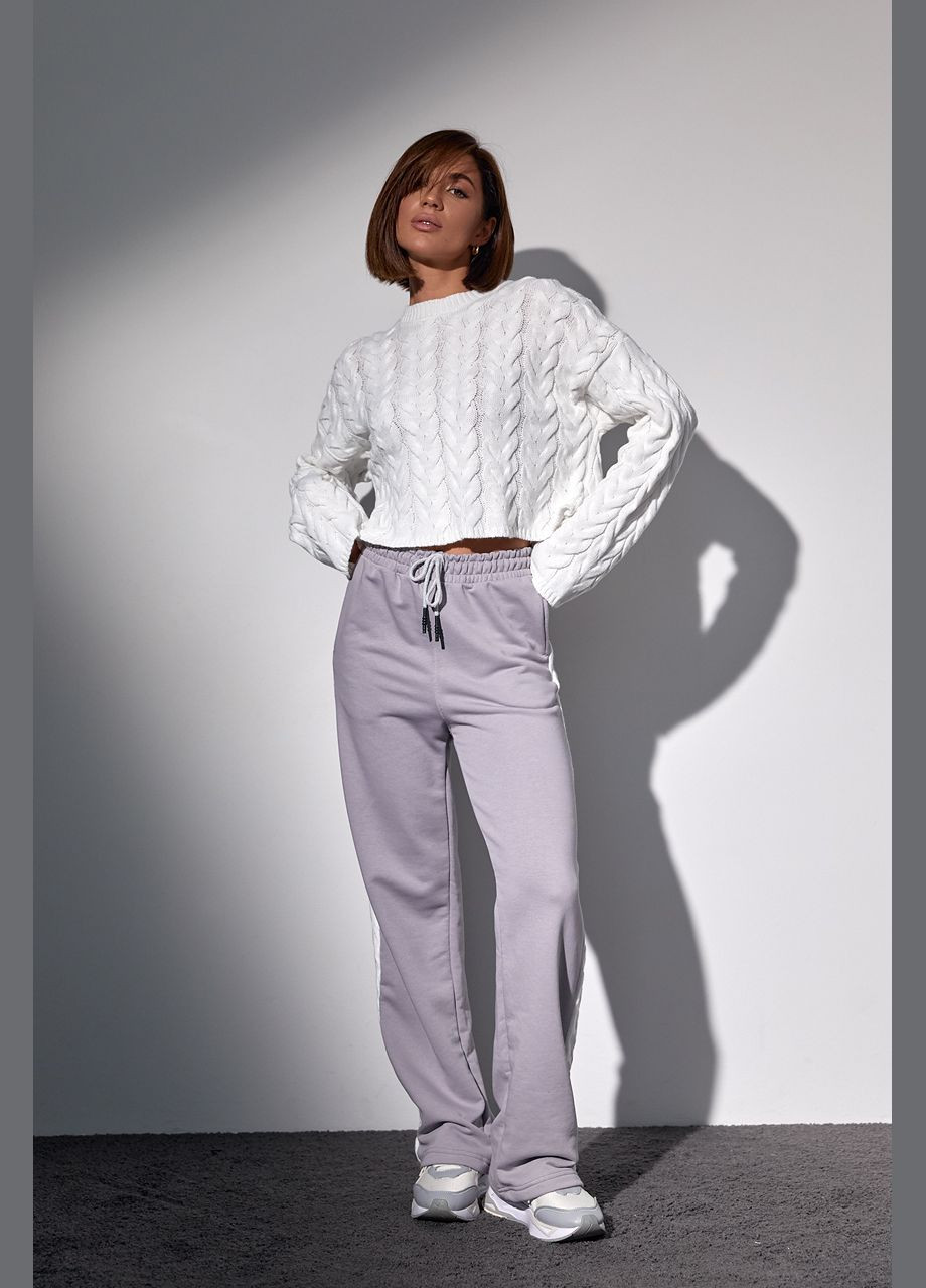 Костюм-двойка с вязаной кофтой в косички и трикотажными штанами 22023 Lurex (280910421)