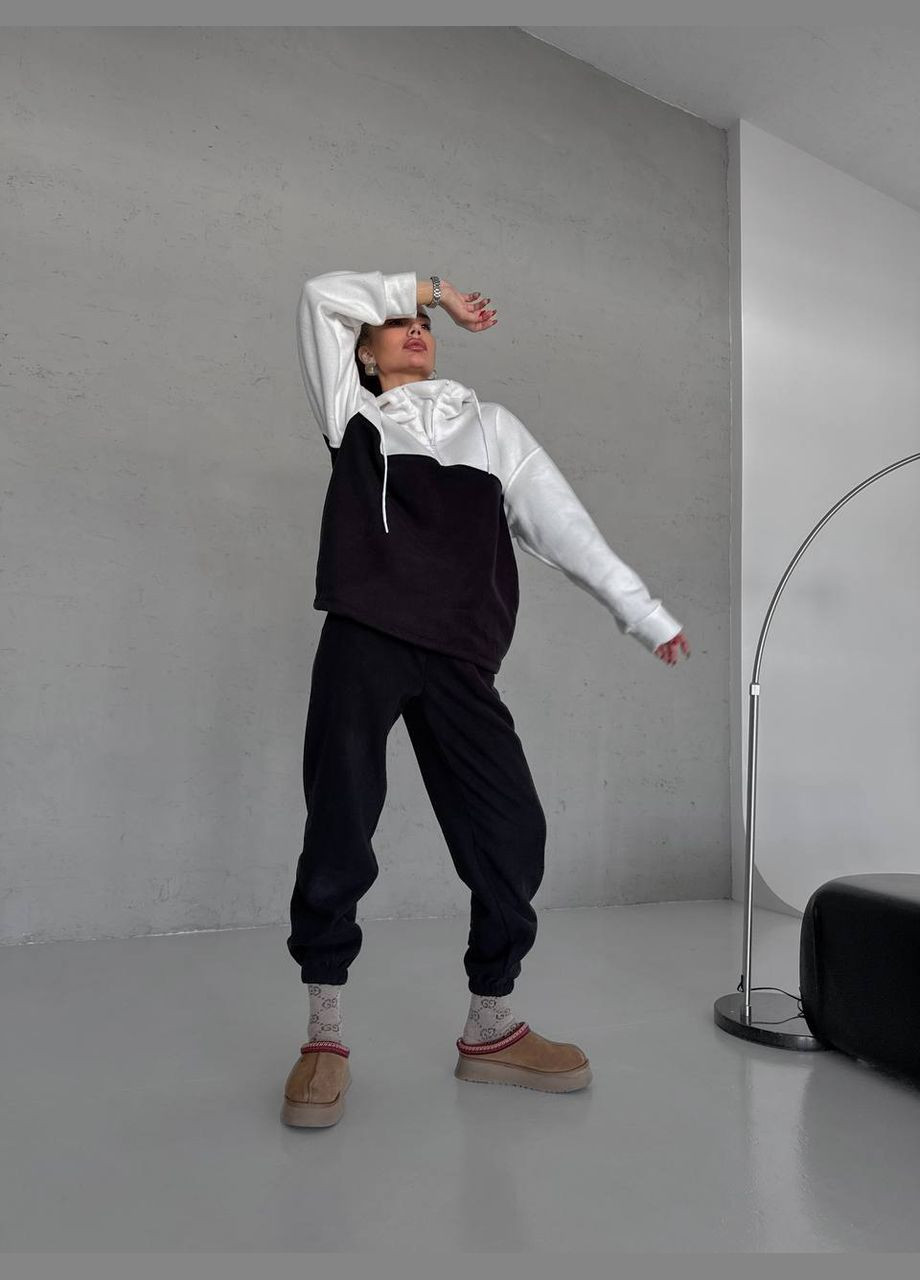 Демисезонный черный спортивный костюм двойка на флисе (кофта на затяжках+штаны), мягенький нежный костюм 2-ка No Brand 303-1 (307404350)