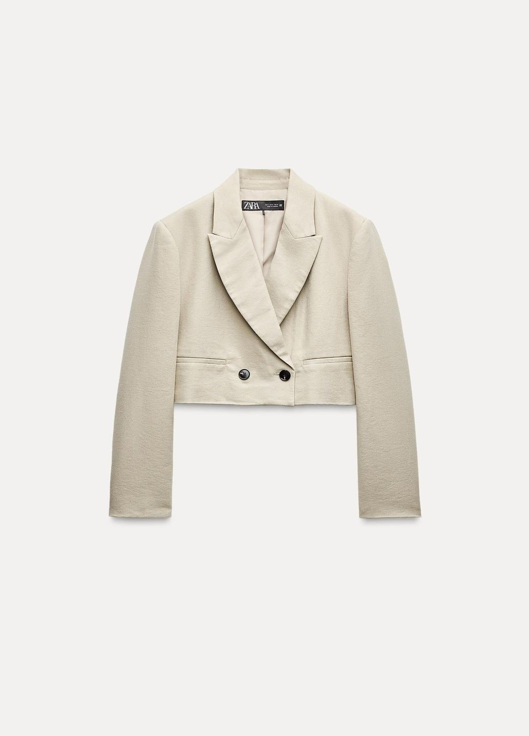 Песочный женский двобортный кроп жакет Zara - летний