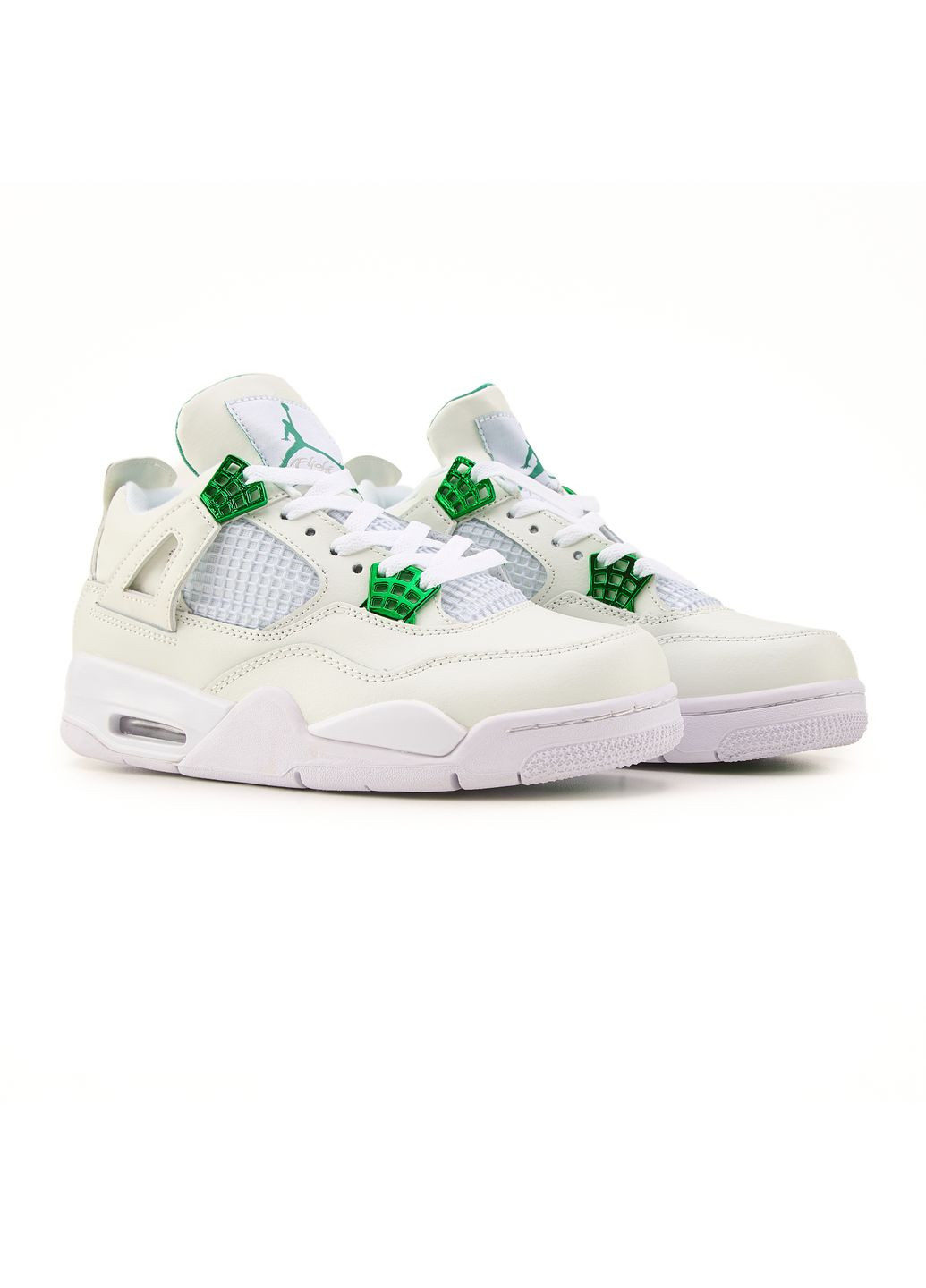 КРОССОВКИ ЖЕНСКИЕ NIKE AIR JORDAN RETRO 4 WHITE GREEN НАЙК АИР ДЖОРДАН No Brand серые демисезоны (368887807)