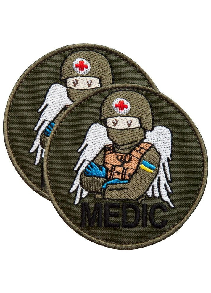 Набір шевронів 2 шт. на липучці MEDIC хакі 7,5х7,5 см, вишитий патч шеврон нашивка медична, медичний IDEIA (302243372)