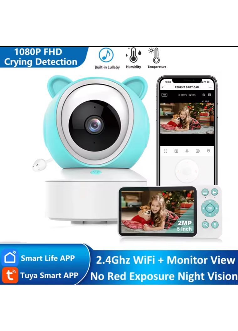 Відеоняня -WiFi+гнучке кріплення, 5 дюймів HD екран, камера 1080Р та керування зі смартфона, датчиком звуку Baby Monitor BM-01 (363555661)