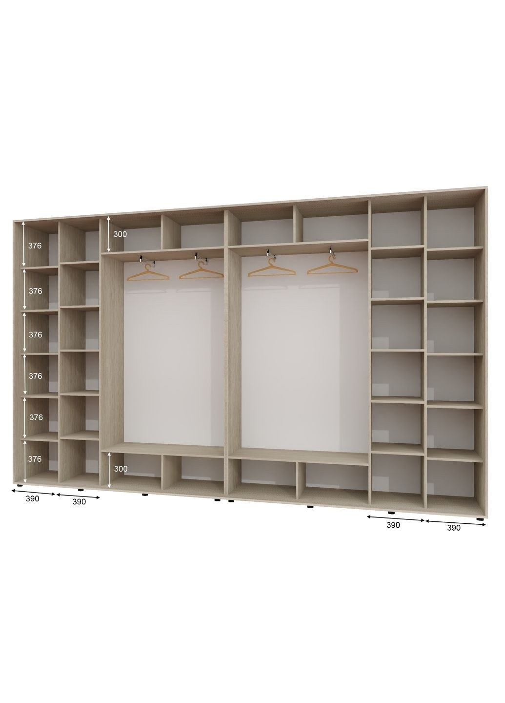 Шкаф-купе четырехдверный 410*45*240 см Дуб Шамони светлый 4 двери ДСП + Зеркало + Зеркало + ДСП ШК-02 Алекса (360477399)