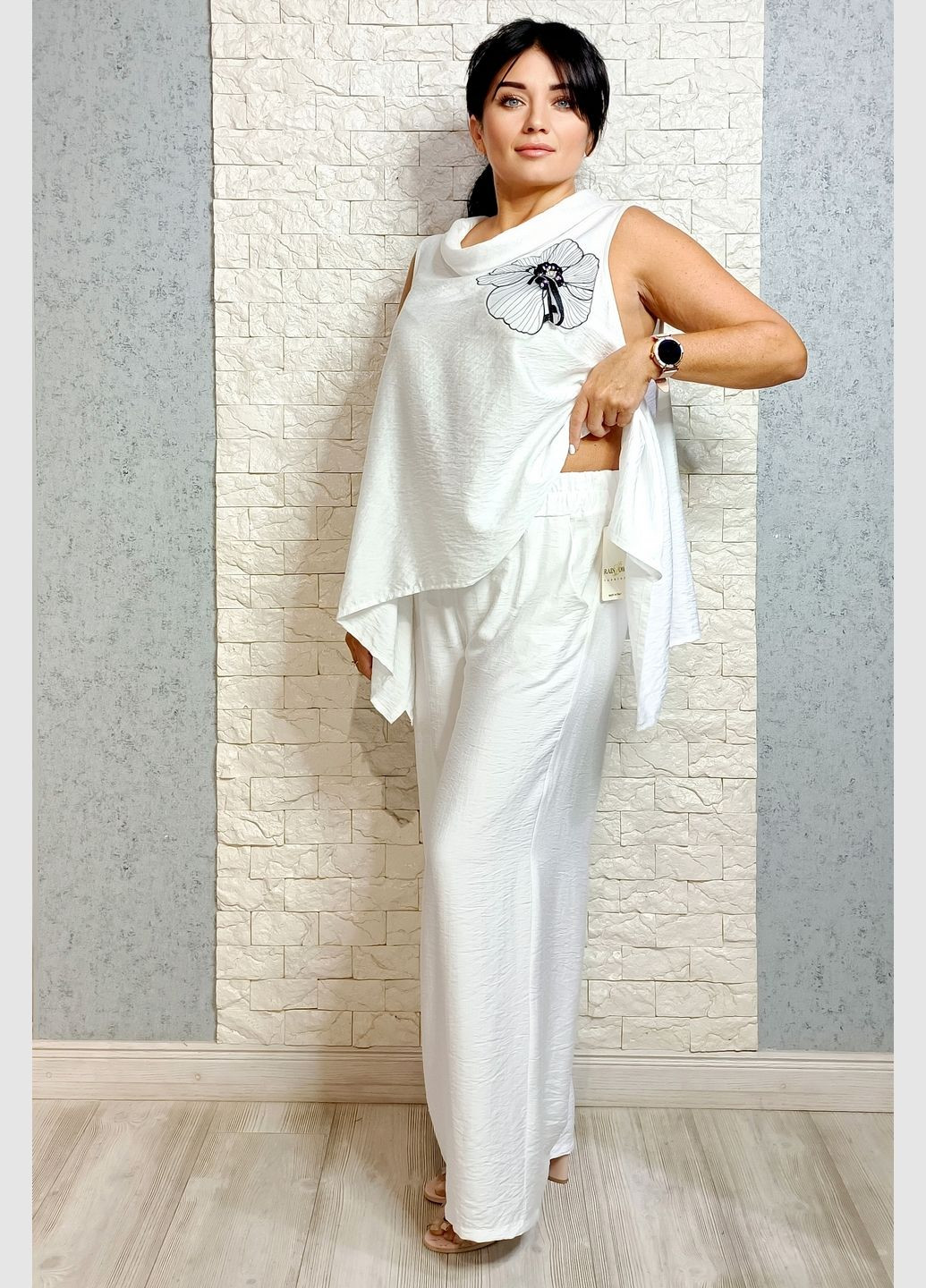 Костюм брючний (блуза, брюки) Rainbow з віскози з аплікацією квіткою (351290397)