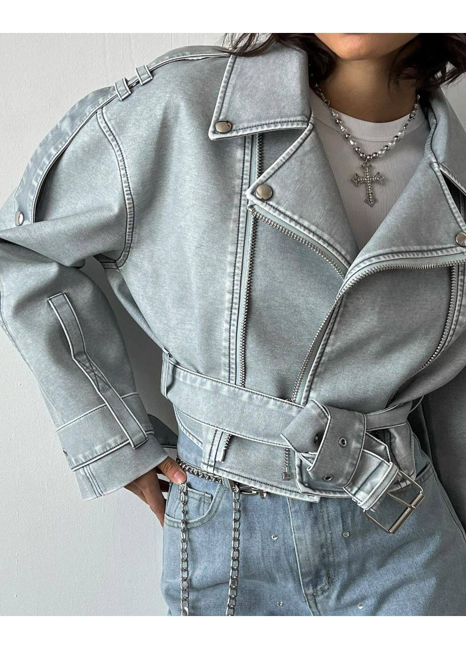 Сіра куртка косуха екошкіра на підкладці Україна